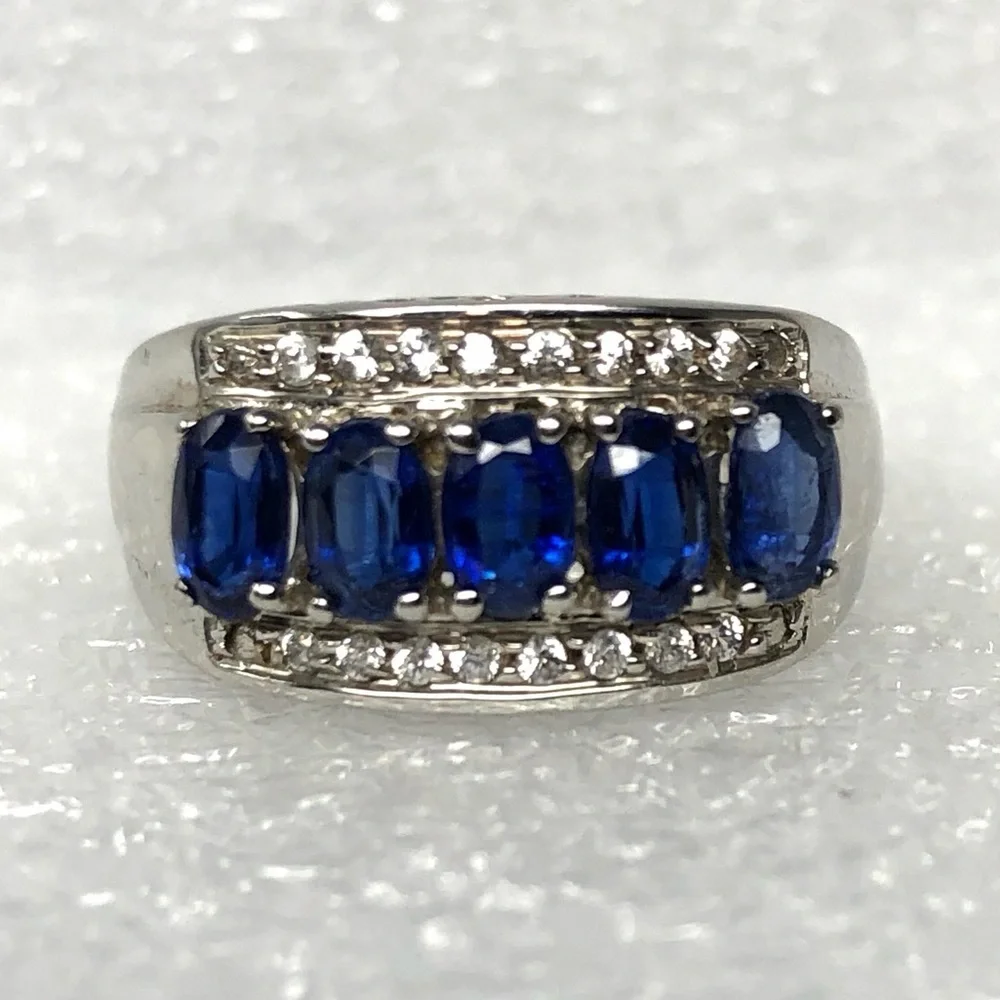 Blue Tanzanite & Zircon Sterlng Silver Ring